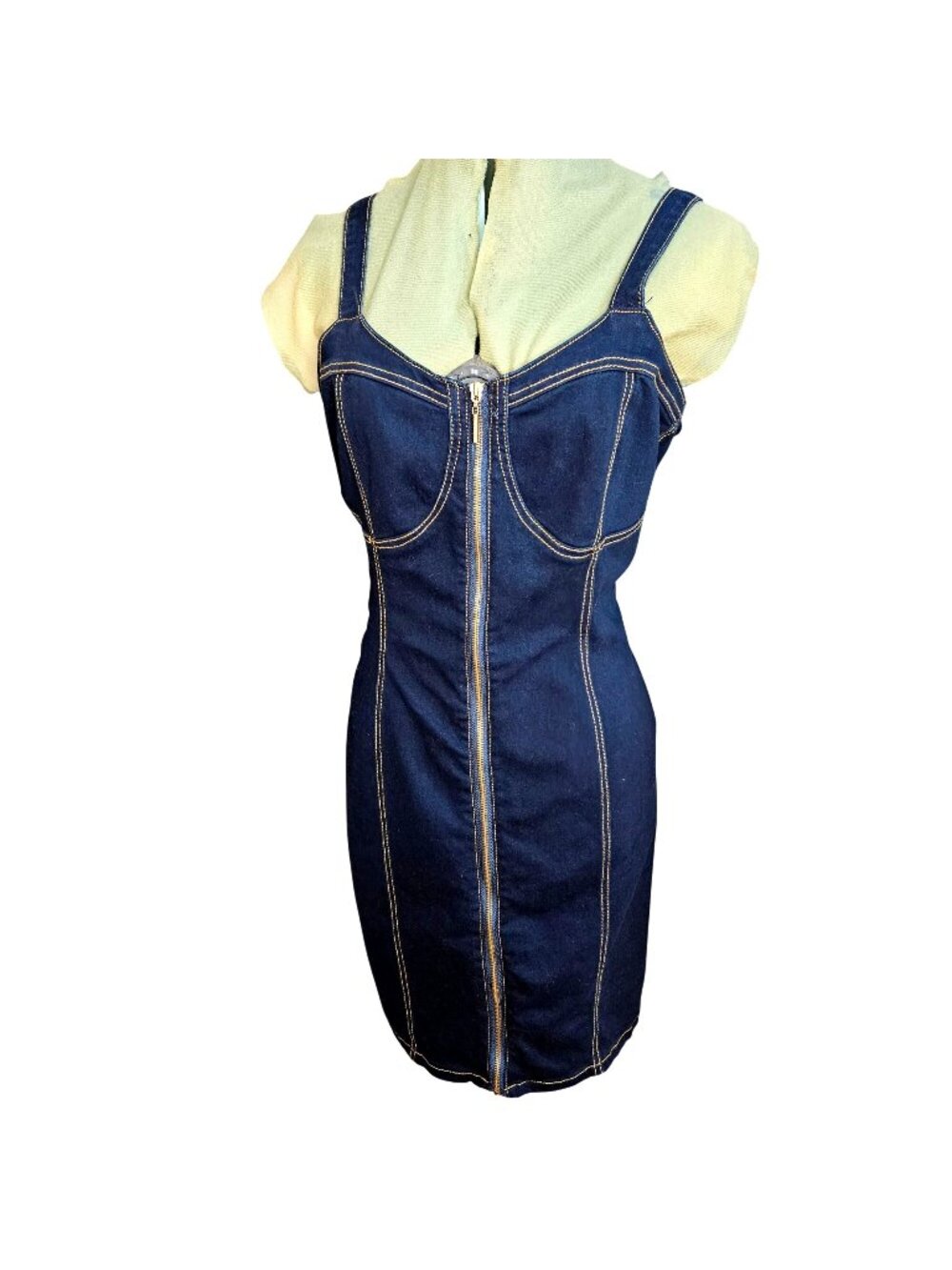 Woman's Nicki Minaj Y2K casual babydoll halter top dark wash denim midi dress 2X